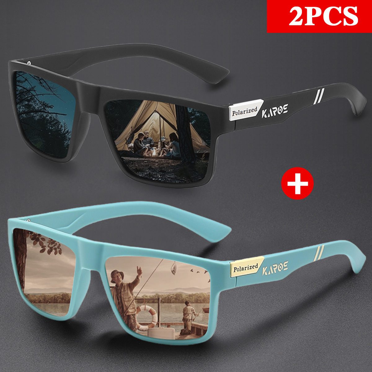 KAROS 2PCS Retro Square Polari - Fishing Sunglasses Polarized ulasan dan harga