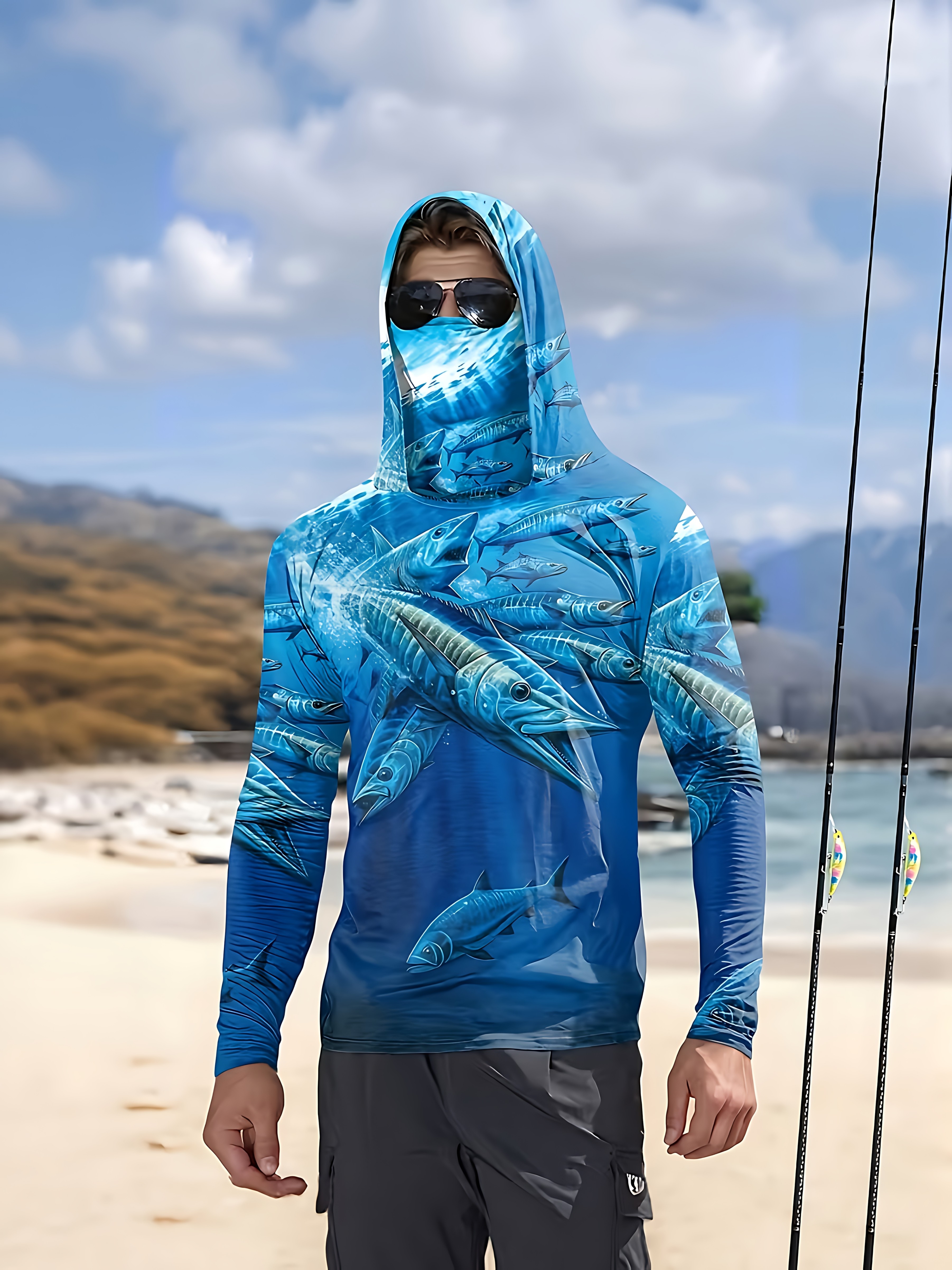 Fishing Shirt Hooded Men Fishi - Fishing Hoodie ulasan dan harga
