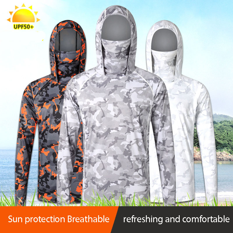 Camouflage Fishing T-shirt wit - Fishing Shirt Uv Protection ulasan dan harga