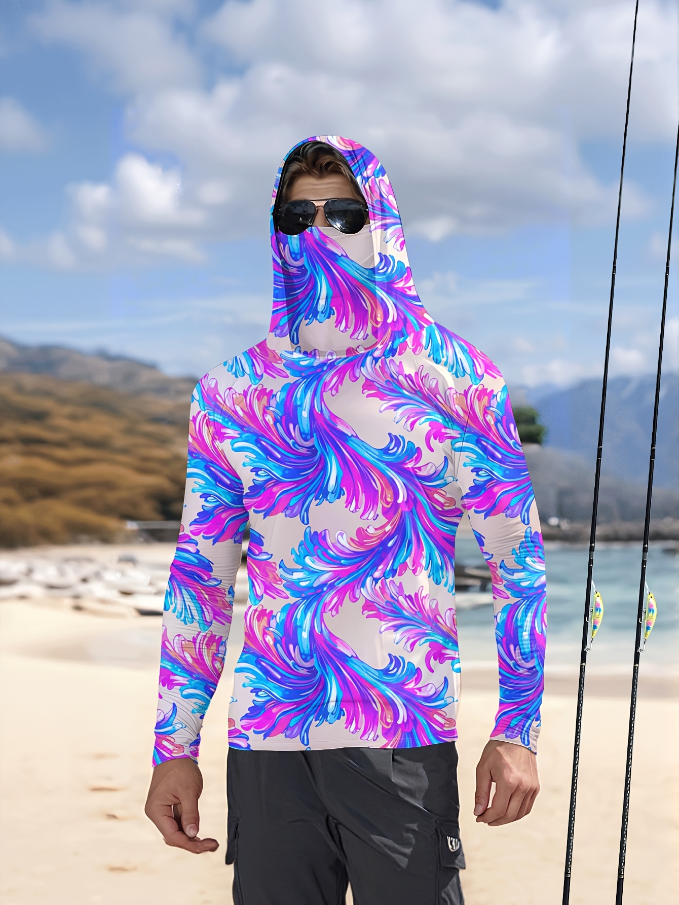Men Hood Fishing Shirt long sl - Fishing Shirt Uv Protection ulasan dan harga